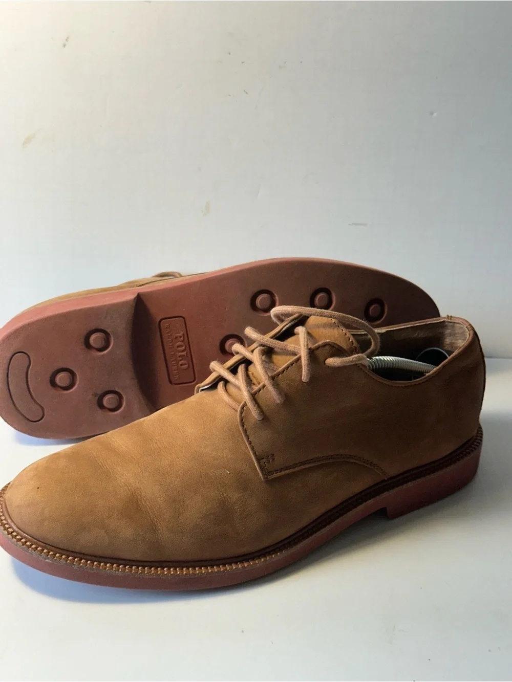 Polo Ralph Lauren Torrington Nubuck Derby Oxfords Taupe Brown Leather Shoes 9.5D
